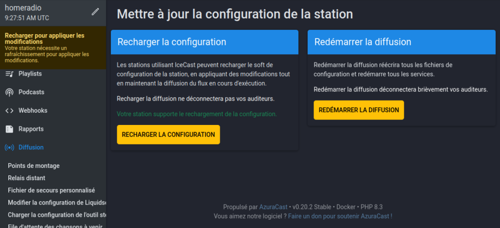 recharger la config