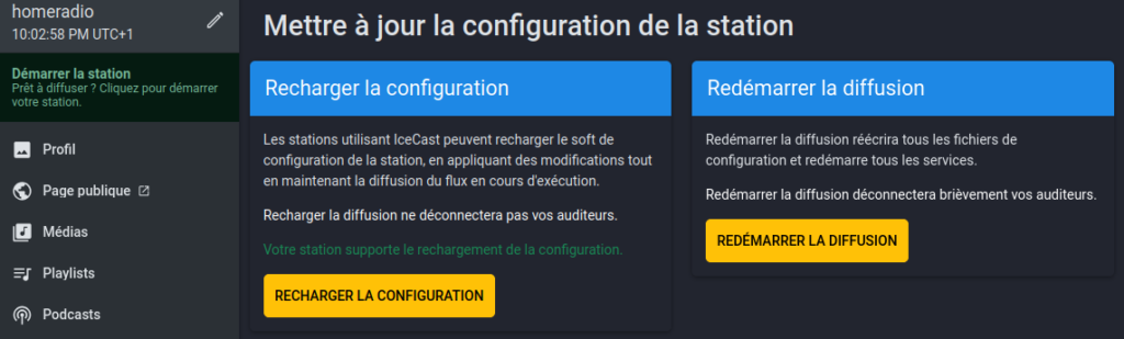 recharger la configuration